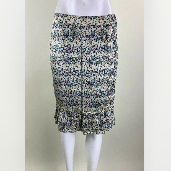 Marc Jacobs Sz 8 100% Silk Satin All Over Floral Print Skirt Multicolor - Picture 1 of 6